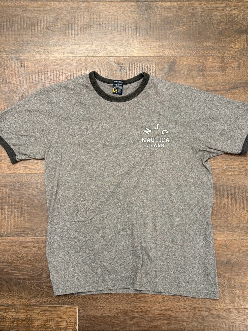Vintage Y2K Nautica Jeans Co Mens M Gray Ringer Tee Embroidered NJC Streetwear